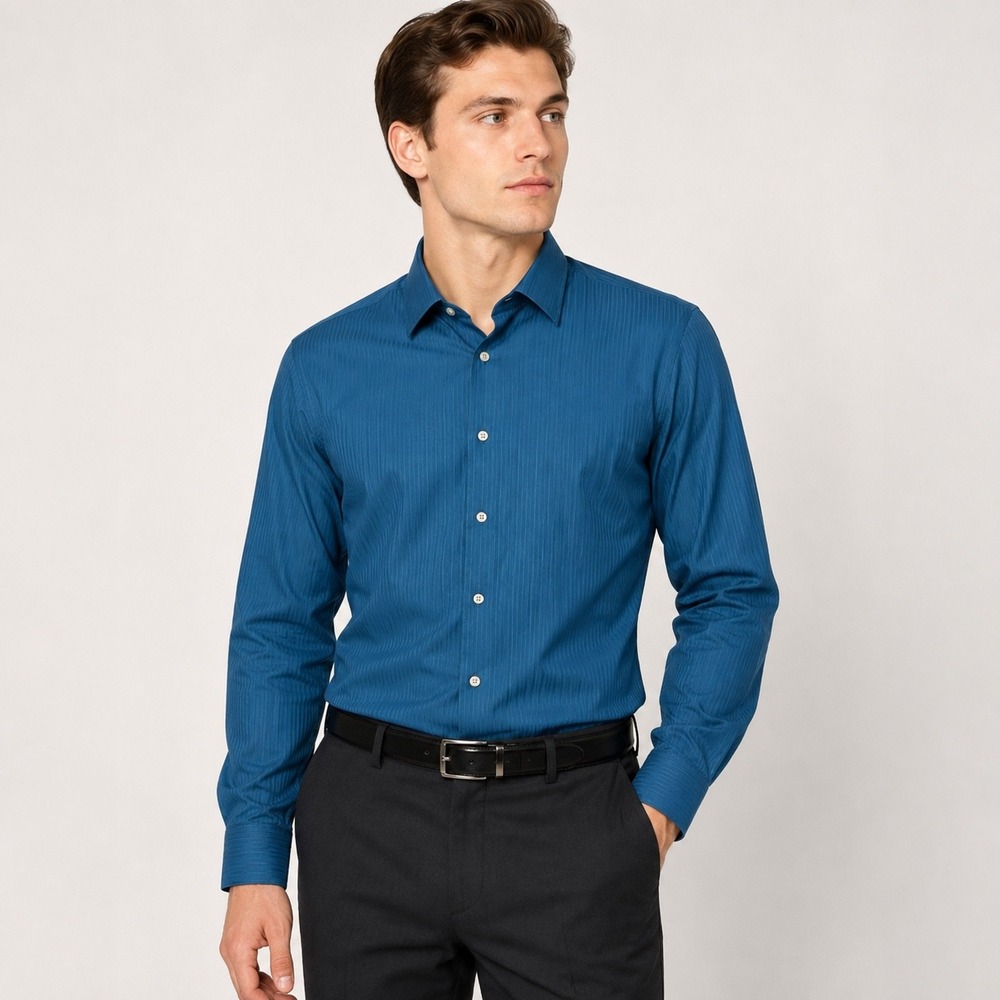 Apt. 9 Men's Large Modern Fit Dress Shirt Legion Blue Herringbone NWT